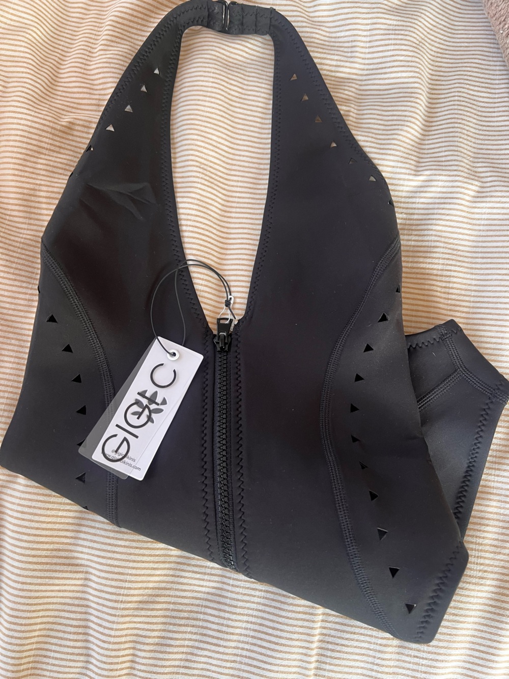 GIOC Neoprene Black Zippered Bodysuit Top